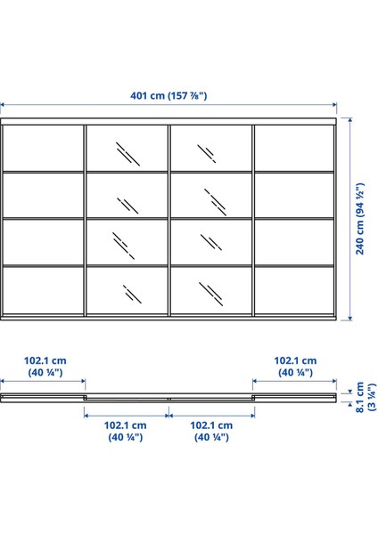 Gömme Dolap Için Sürgü Kapak, Aynalı Cam-Ağartılmış Meşe Kaplama, 401X240 cm modelleri