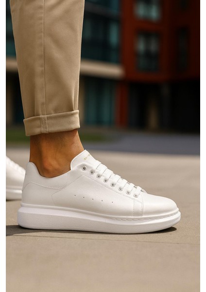 Erkek Kadın Unisex Bağcıklı Deri Yüksek Tabanlı Rahat Günlük Spor Ayakkabı Sneaker