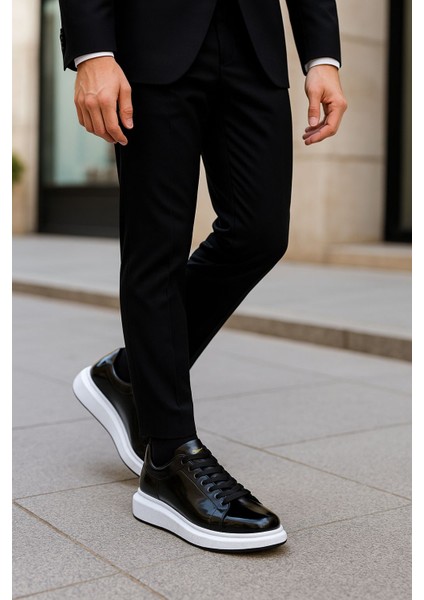 Erkek Kadın Unisex Bağcıklı Deri Yüksek Tabanlı Rahat Günlük Spor Ayakkabı Sneaker