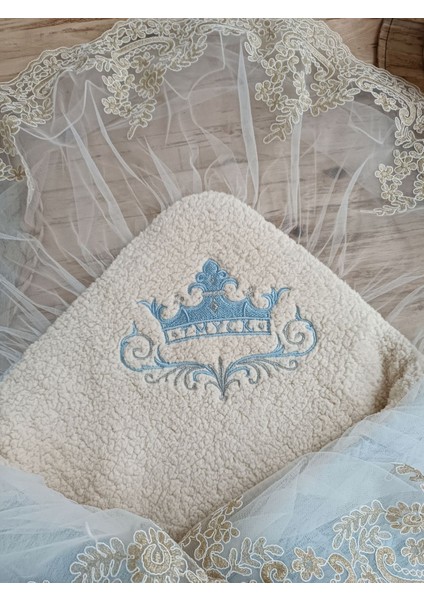 Yenidoğan Kuzulu Taç Nakış Güpürlü Fiyonklu Duvaklı Prizma Taş Unisex Kundak Bebek Battaniyesi indirimleri