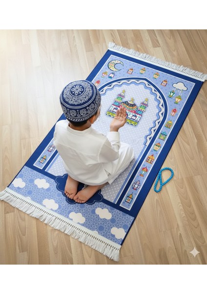 Çocuk Seccade Takke Tesbih Set Büyük Boy Erkek Çocuk Namaza Ilk Adım Eğlenceli Dekoratif Namazlık fiyatları