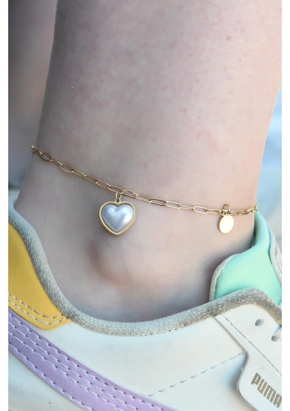 Bfs 316L Çelik Gold Renk Kalp Model Kadın Halhal