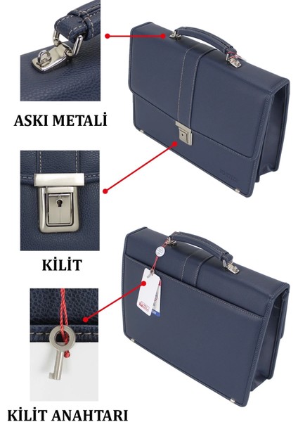 Lacivert Vintage Klasik Tarz A4 Kağıt Uyumlu Evrak Çantası