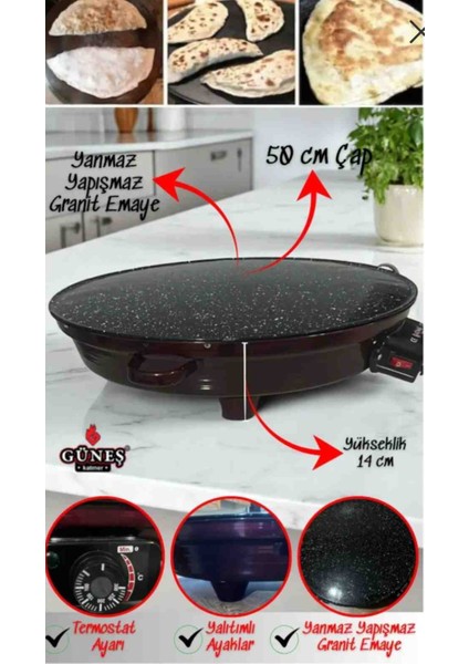 Lüks Termostatlı 50 cm Katmer Sacı, Gözleme Tavası - Emaye Gövde, Ayarlanabilir Sıcaklık, Enerji Tasarrufu modelleri