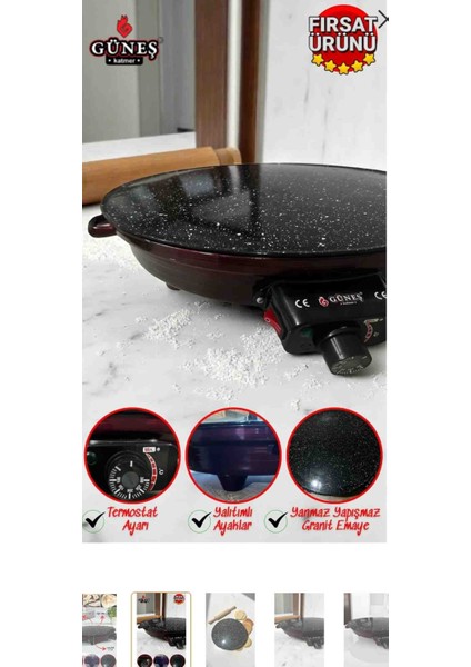 Lüks Termostatlı 50 cm Katmer Sacı, Gözleme Tavası - Emaye Gövde, Ayarlanabilir Sıcaklık, Enerji Tasarrufu fırsatları