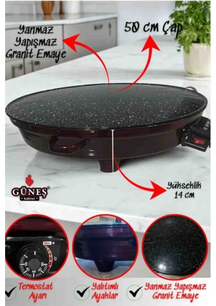 Lüks Termostatlı 50 cm Katmer Sacı, Gözleme Tavası - Emaye Gövde, Ayarlanabilir Sıcaklık, Enerji Tasarrufu indirimleri