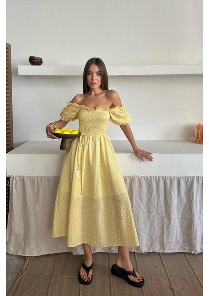Sarı Gipeli Brode Elbise indirimleri