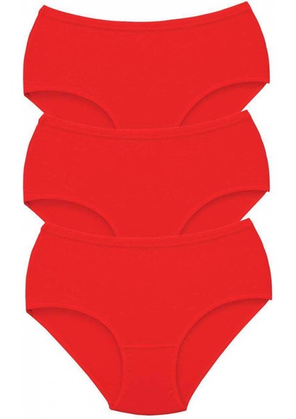 3 Adet Tutku Kadın Yüksek Bel Bato Kalın Lastik Külot Kırmızı