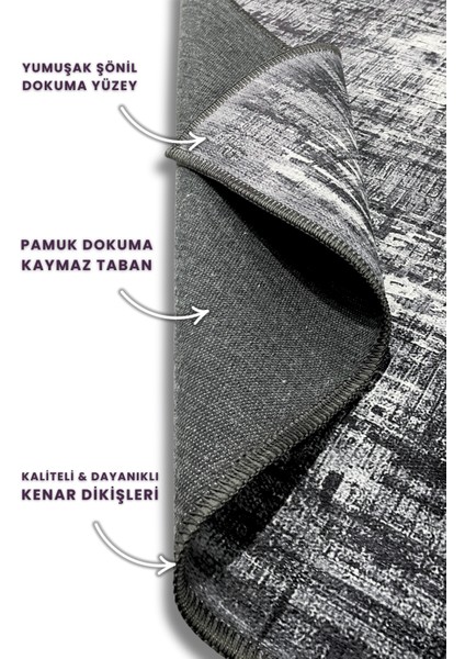 Siyah Gri Vintage Halı Dijital Baskılı Pamuk Kaymaz Tabanlı Yıkanabilir Oturma Odası Halısı indirimleri