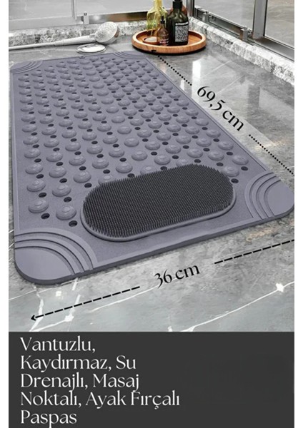 2 Adet Masaj Noktalı Paspas Banyo Duş Küvet Için Vantuzlu Su Drenajlı 69,5 x 36 cm fiyatları