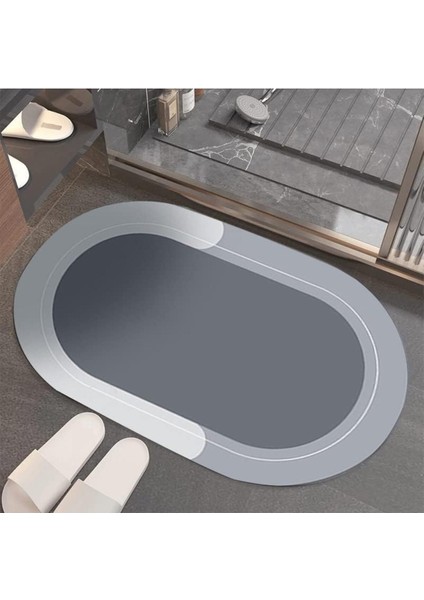 2 Adet Şık Tasarım Su Emici Banyo Lavabo Tuvalet Kaymaz Tabanlı Oval Paspas 38X58 cm M-60