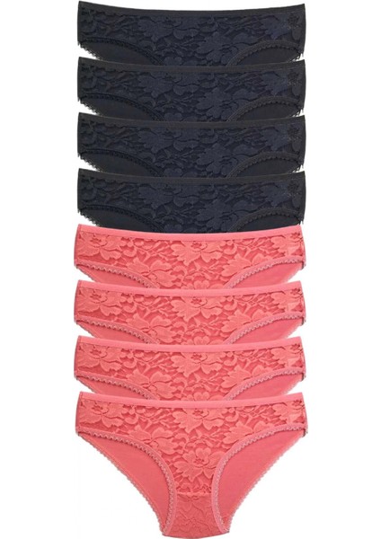 8 Adet Önü Dantelli Transparan Kadın Slip Külot S24