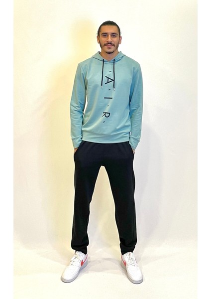 Süperlife Erkek Kapşonlu Regular Fit Air Baskılı Ince Sweatshirt SPR22SW162