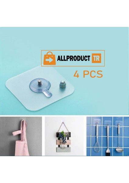 Ultra Güçlü Vantuzlu Askı – 4'lü Set. İz Bırakmaz, Paslanmaz, Yüksek Taşıma Kapasiteli Duvar Kancası