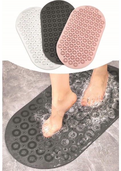 2 Adet Masajlı Silikon Banyo Paspası Vantuzlu Banyo ve Duş Kaydırmazı Gri Renk M-142 modelleri