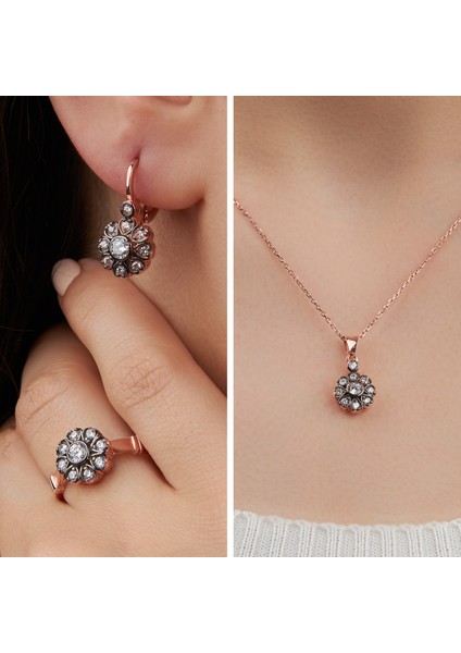 925 Ayar Rose Kaplama Elmas Montür Gümüş Set fiyatları