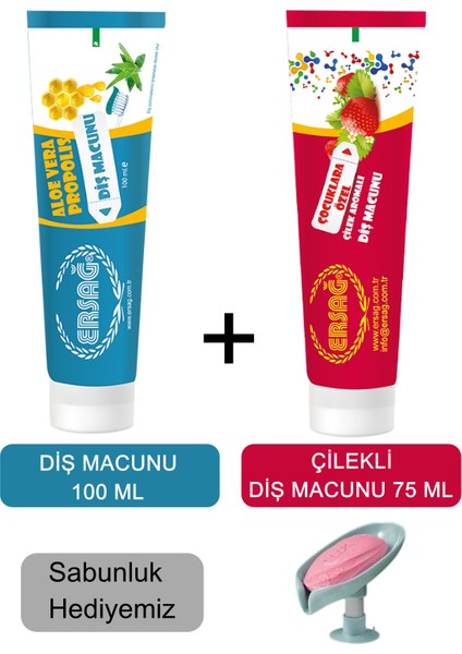 Çilekli Diş Macunu 75 ml ve Diş Macunu 100 ml - Sabunluk Hediyemiz 204-3
