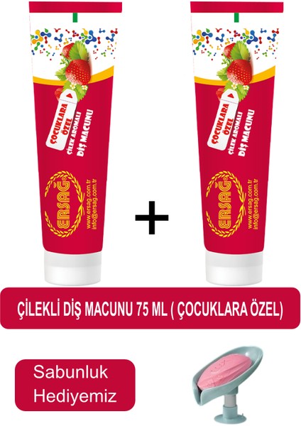 Çocuklara Özel Çilekli Diş Macunu 2 Adet 75 ml - Sabunluk Hediyemiz 204-07