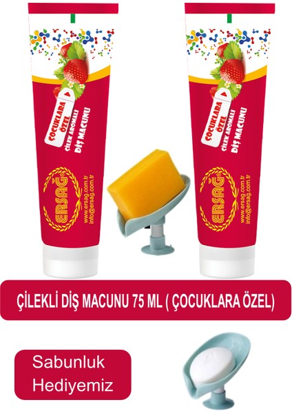 Çocuklara Özel Çilekli Diş Macunu 2 Adet 75 ml - Sabunluk Hediyemiz 204-02