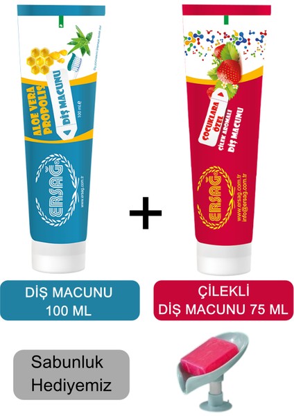 Çilekli Diş Macunu 75 ml ve Diş Macunu 100 ml - Sabunluk Hediyemiz 204-5