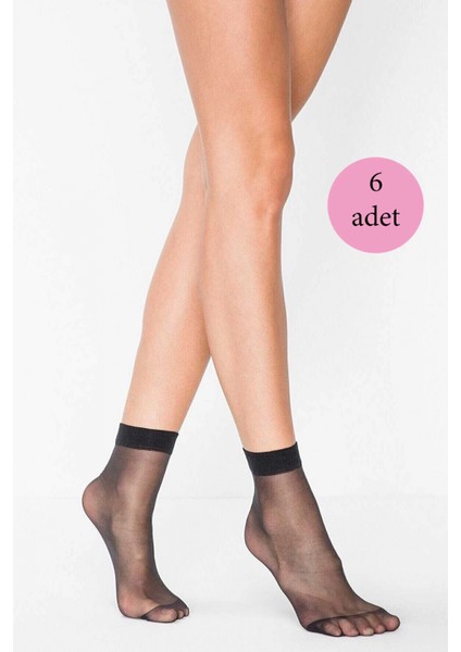 6 Adet Kadın Ten Süper 15 Mat Soket Çorap Siyah