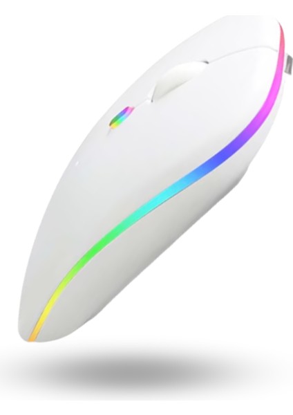 Büro Ev Ofis Bilgisayarı Için Rgb Beyaz Şarjlı Kablosuz Mouse