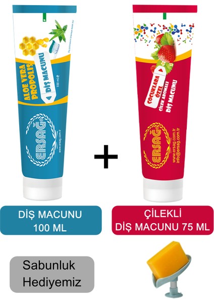 Çilekli Diş Macunu 75 ml ve Diş Macunu 100 ml - Sabunluk Hediyemiz 204-7