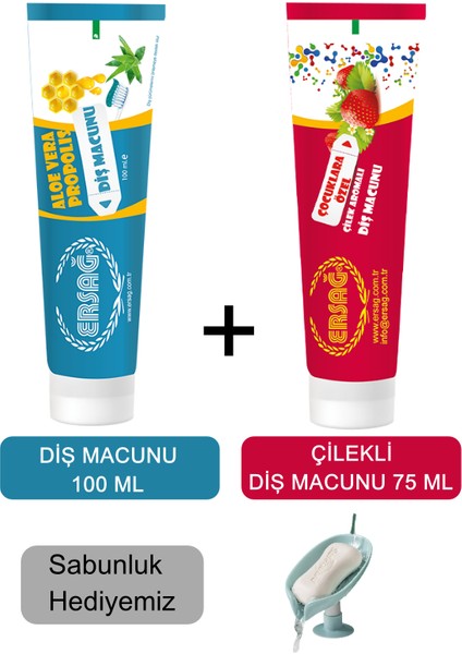 Çilekli Diş Macunu 75 ml ve Diş Macunu 100 ml - Sabunluk Hediyemiz 204-8