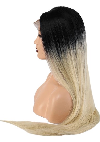 Fiber Sentetik Düz Uzun Tül Peruk - Siyah Platin Orta Ombreli modelleri