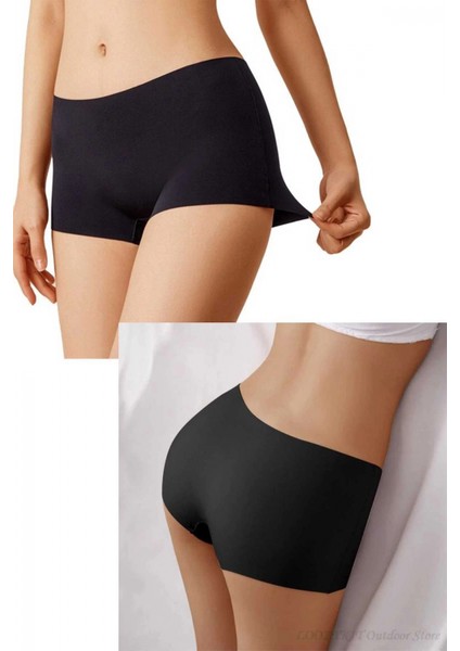 4 Adet Kadın Dikişsiz Görünmez Iz Yapmaz Mini Şort Boxer Siyah