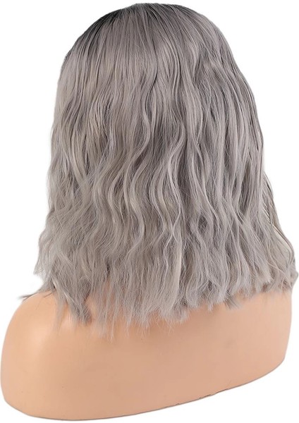 Fiber Sentetik Dalgalı Kısa Tül Peruk - Siyah Gri Ombreli fırsatları