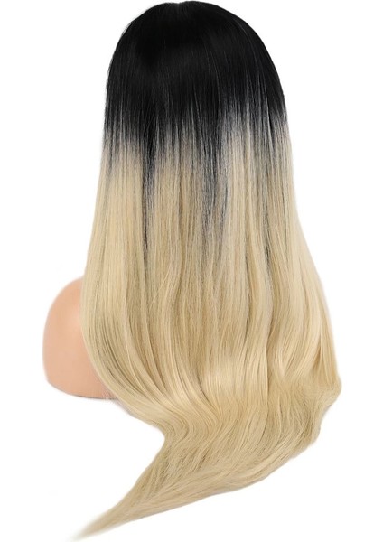 Fiber Sentetik Düz Uzun Tül Peruk - Siyah Platin Orta Ombreli fırsatları