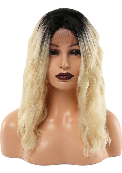 Fiber Sentetik Dalgalı Kısa Tül Peruk - Kahve Platin Ombreli