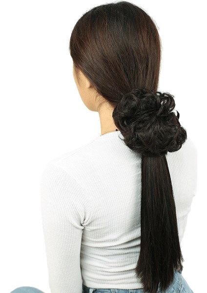 Yoğun Saçlı Lastikli Topuz Toka - Kahverengi