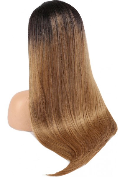Fiber Sentetik Düz Uzun Tül Peruk - Siyah Karamel Orta Ombreli fırsatları