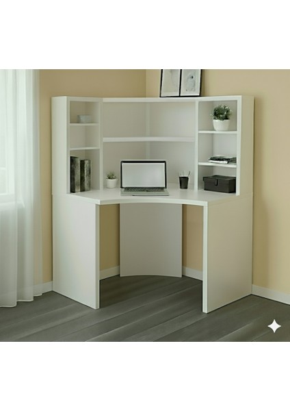 Köşe Çalışma Masası ve Kitaplık Seti: Ergonomik & Şık Beyaz Mdf Tasarım fiyatları