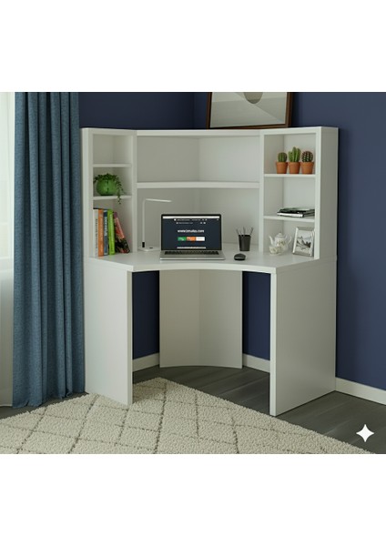 Köşe Çalışma Masası ve Kitaplık Seti: Ergonomik & Şık Beyaz Mdf Tasarım modelleri