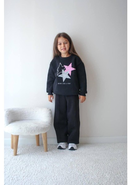Baskılı Şardonlu Kız Çocuk Ikili Eşofman Takımı