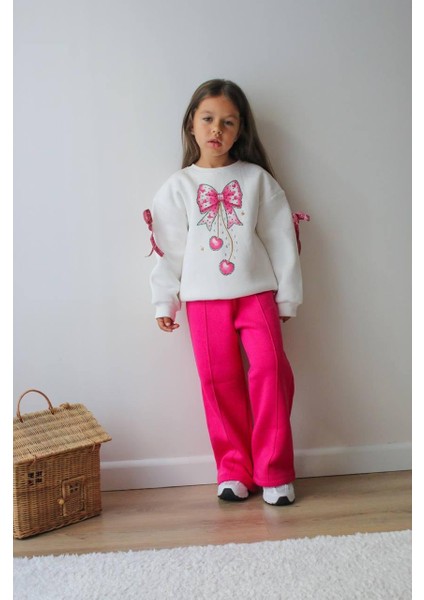 Baskılı Şardonlu Kız Çocuk Ikili Eşofman Takımı