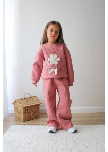 Baskılı Şardonlu Kız Çocuk Ikili Eşofman Takımı