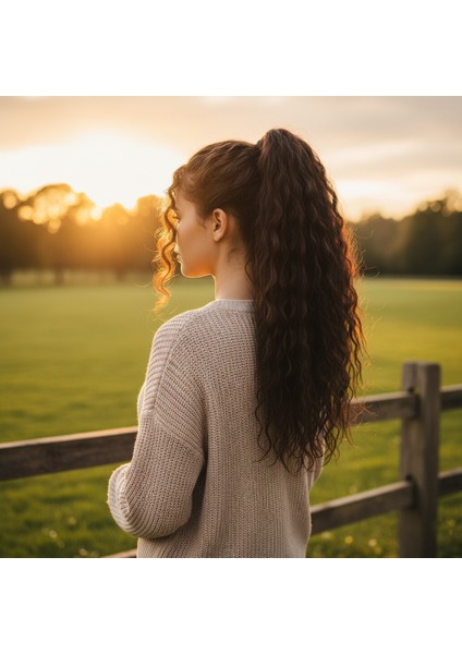 Bağlamalı Kabarık Dalgalı At Kuyruğu - Açık Kahve