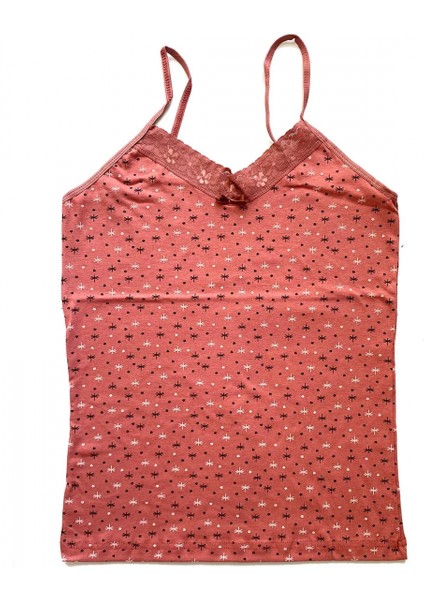 Kadın Askılı Desenli Atlet Dantelli Empirme Pamuklu Penye D4