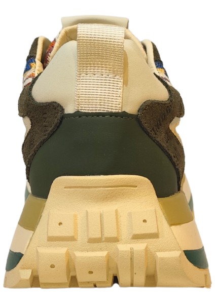 erkek Deri ve Renk Bloklu Tekstil Detaylı Bağcık Kapamalı Sneakers Ayakkabı