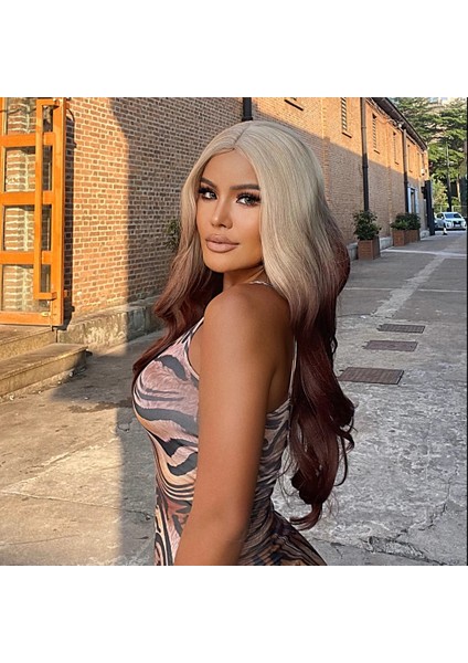 Platin Çikolata Kahve Ombreli Uzun Dalgalı Tül Peruk fırsatları