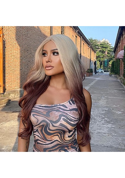 Platin Çikolata Kahve Ombreli Uzun Dalgalı Tül Peruk indirimleri