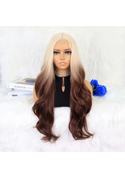 Platin Çikolata Kahve Ombreli Uzun Dalgalı Tül Peruk