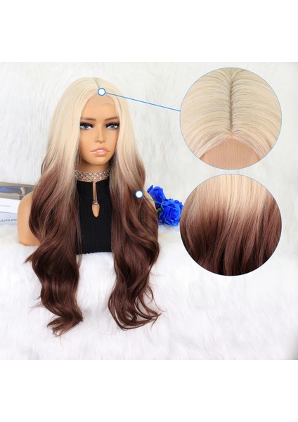 Platin Çikolata Kahve Ombreli Uzun Dalgalı Tül Peruk