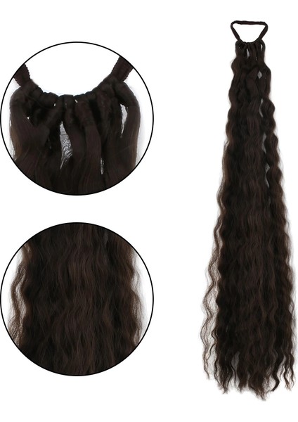 Lastik Tokalı At Kuyruğu Kabarık Afro Dalgalı - Koyu Kumral fiyatları