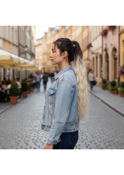 Lastik Tokalı At Kuyruğu Su Dalgalı - Kumral / Platin Ombre
