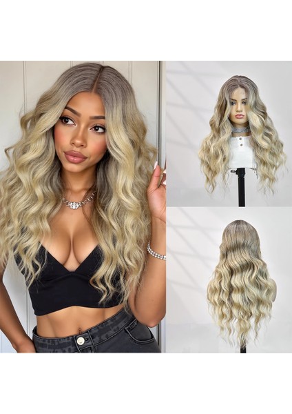 Kumral Dore Sarı Ombre ve Balköpüğü Röfleli Tül Peruk